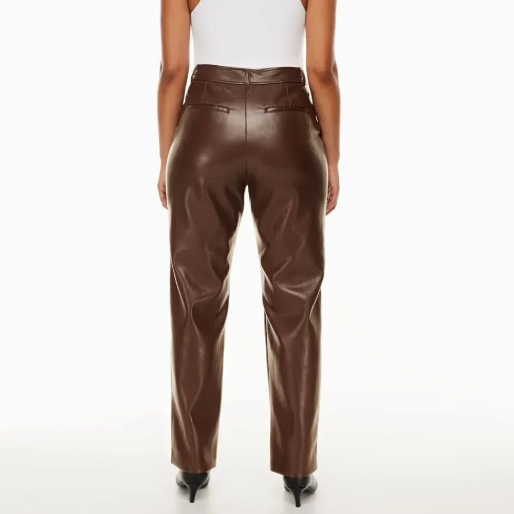 Aritzia Babaton Coffee Bean Faux Leather Straight Leg Command Pant Trouser